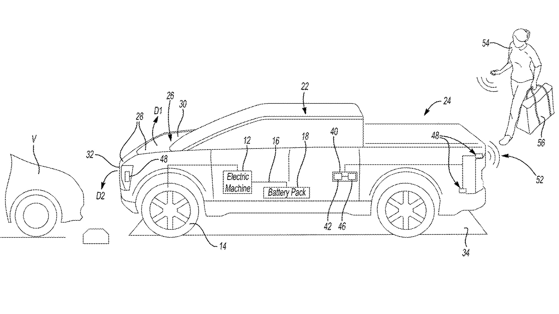Ford Patent Shows Pickup with Fold-Out Front Work Surface and Rear TV
